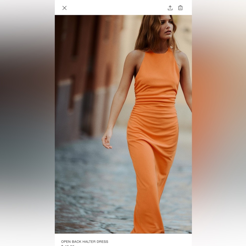 Orange Open Back Halter Dress Zara